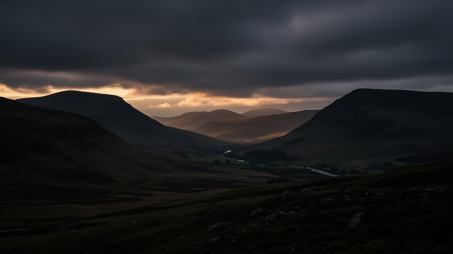 Moody expansive view of the Cumbrian fells